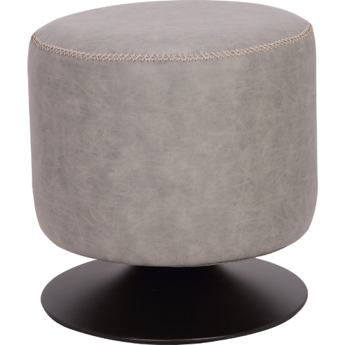 5035 Round Vintage Ottoman in Ash Leatherette on Black Base